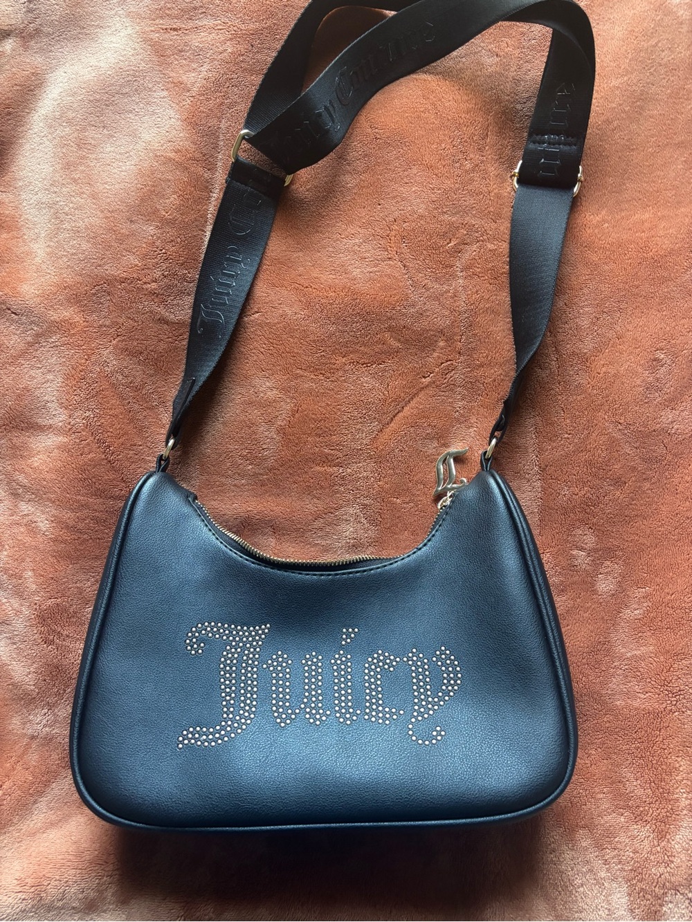 Juicy Couture Black Studded Logo Hobo Shoulder Bag